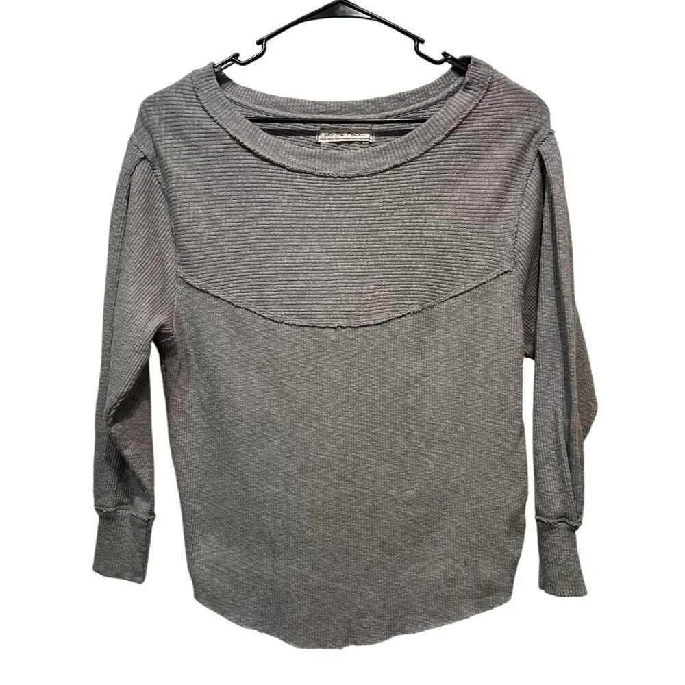 We The free people Sweatshirt Thermal Gray Ribbed Knit Size XS Buffy Sleeves - Picture 2 of 10